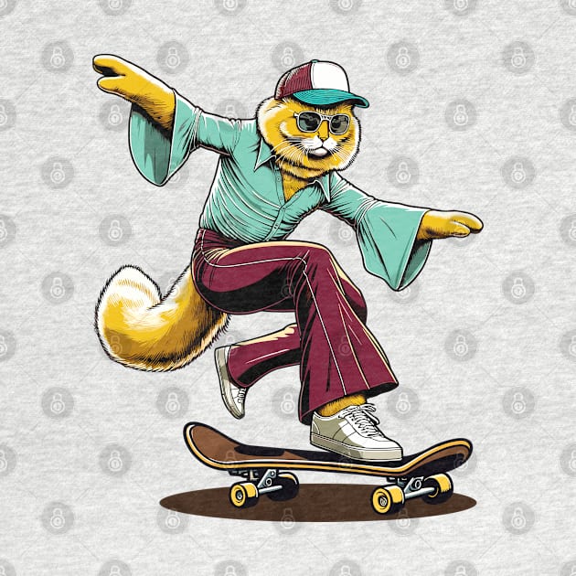 Retro Cat Skateboarder - Vintage Style Illustration by TimeWarpWildlife